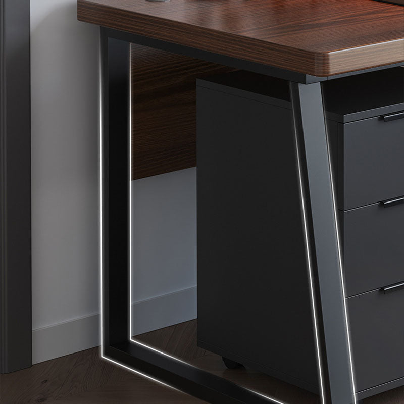 Rectangular Office Desk Wooden and Metal Writing Desk, Natural Clearhalo 'furn' 'furn_office_desk' 'Furniture' 'Office Desks' 'Office Furniture' 'office_desk' 5692456