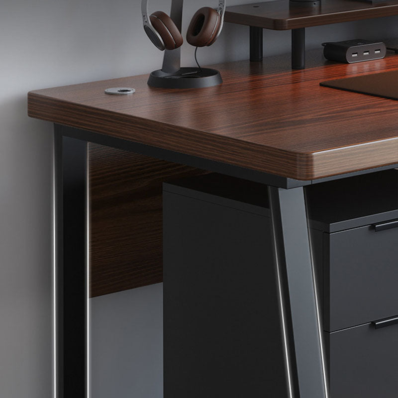 Rectangular Office Desk Wooden and Metal Writing Desk, Natural Clearhalo 'furn' 'furn_office_desk' 'Furniture' 'Office Desks' 'Office Furniture' 'office_desk' 5692457