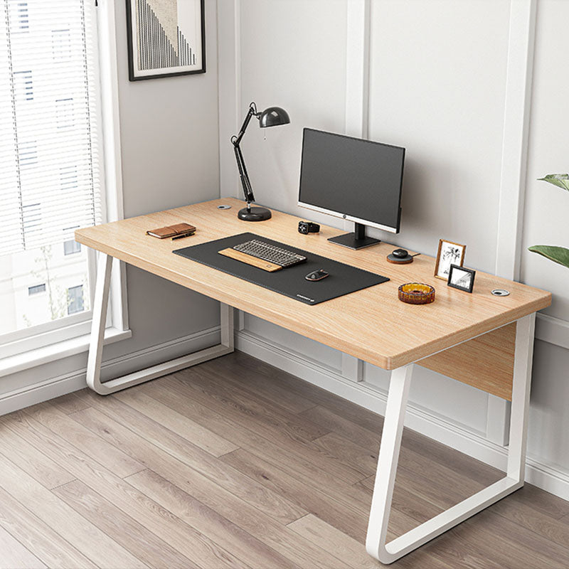 Rectangular Office Desk Wooden and Metal Writing Desk, Natural Clearhalo 'furn' 'furn_office_desk' 'Furniture' 'Office Desks' 'Office Furniture' 'office_desk' 5692458