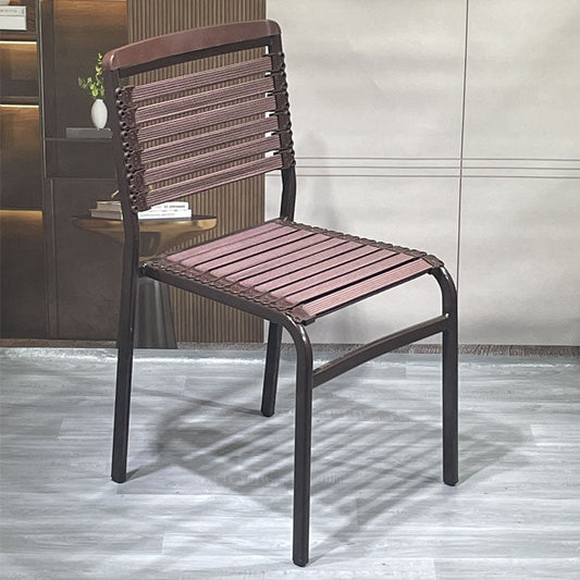 Armless Mid Back Office Chair No Wheels Brown Aluminum Desk Chair 1 Piece