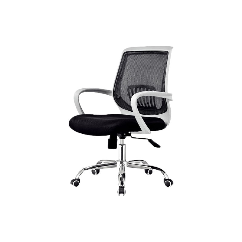 Steel Base Mesh Office Chair Mid Back Desk Chair with Wheels Black White 1 Piece Clearhalo 'furn' 'furn_office_chair' 'Furniture' 'Office Chairs' 'Office Furniture' 'office_chair' 5692982