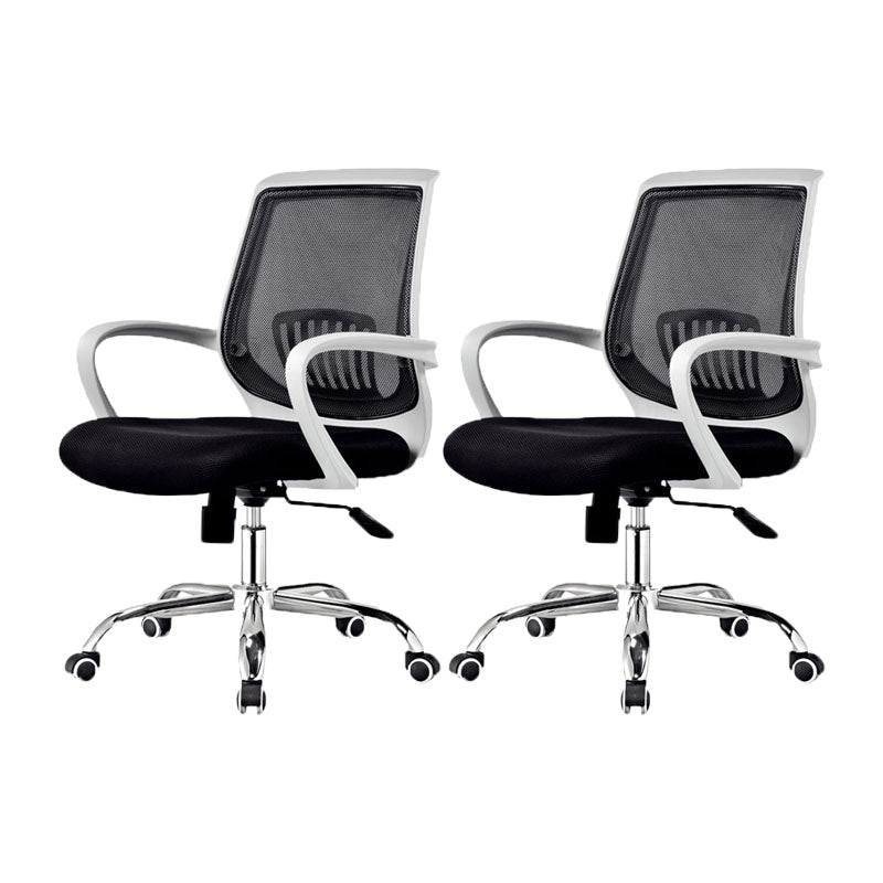 Steel Base Mesh Office Chair Mid Back Desk Chair with Wheels Black White 2 Piece Set Clearhalo 'furn' 'furn_office_chair' 'Furniture' 'Office Chairs' 'Office Furniture' 'office_chair' 5692984