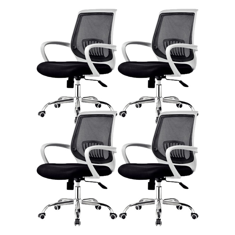 Steel Base Mesh Office Chair Mid Back Desk Chair with Wheels Black White 4 Piece Set Clearhalo 'furn' 'furn_office_chair' 'Furniture' 'Office Chairs' 'Office Furniture' 'office_chair' 5692986