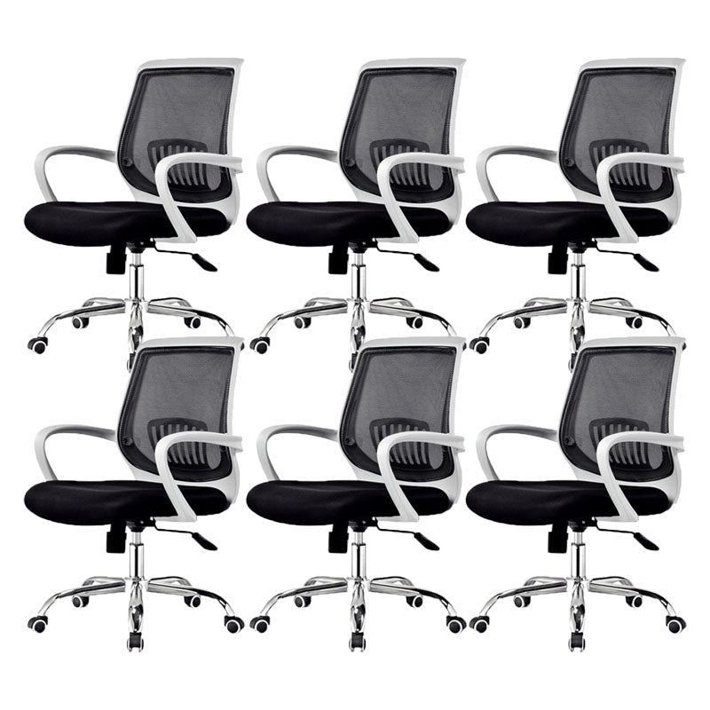 Steel Base Mesh Office Chair Mid Back Desk Chair with Wheels Black White 6 Piece Set Clearhalo 'furn' 'furn_office_chair' 'Furniture' 'Office Chairs' 'Office Furniture' 'office_chair' 5692988