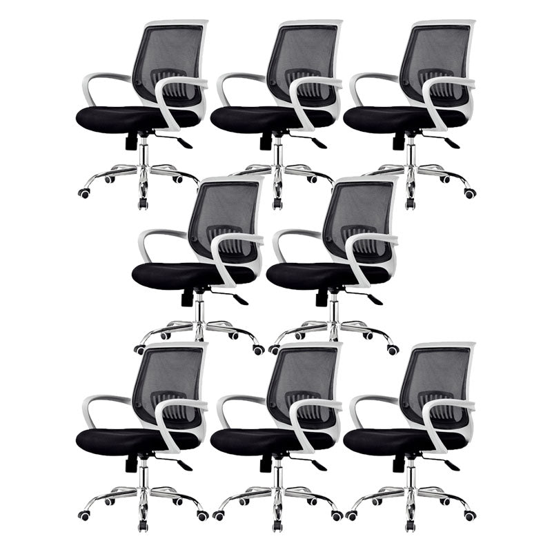Steel Base Mesh Office Chair Mid Back Desk Chair with Wheels Black White 8 Piece Set Clearhalo 'furn' 'furn_office_chair' 'Furniture' 'Office Chairs' 'Office Furniture' 'office_chair' 5692990