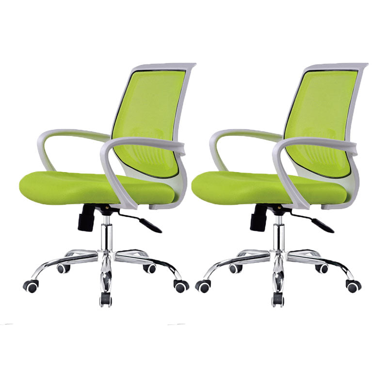 Steel Base Mesh Office Chair Mid Back Desk Chair with Wheels Green White 2 Piece Set Clearhalo 'furn' 'furn_office_chair' 'Furniture' 'Office Chairs' 'Office Furniture' 'office_chair' 5692994
