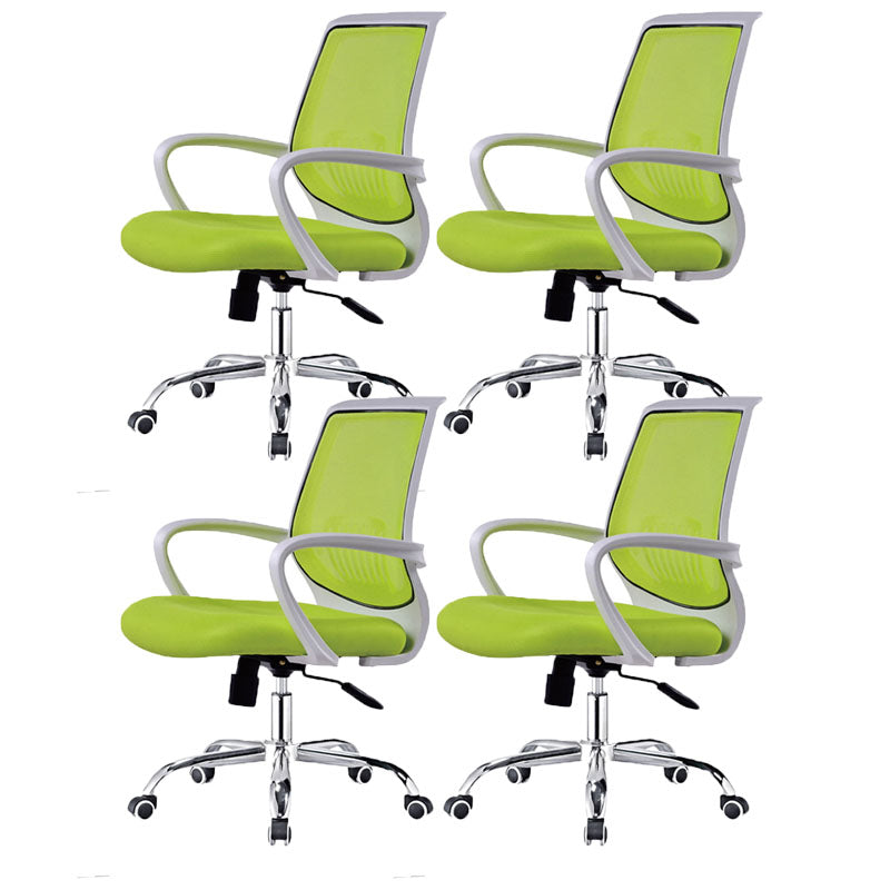Steel Base Mesh Office Chair Mid Back Desk Chair with Wheels Green White 4 Piece Set Clearhalo 'furn' 'furn_office_chair' 'Furniture' 'Office Chairs' 'Office Furniture' 'office_chair' 5692996