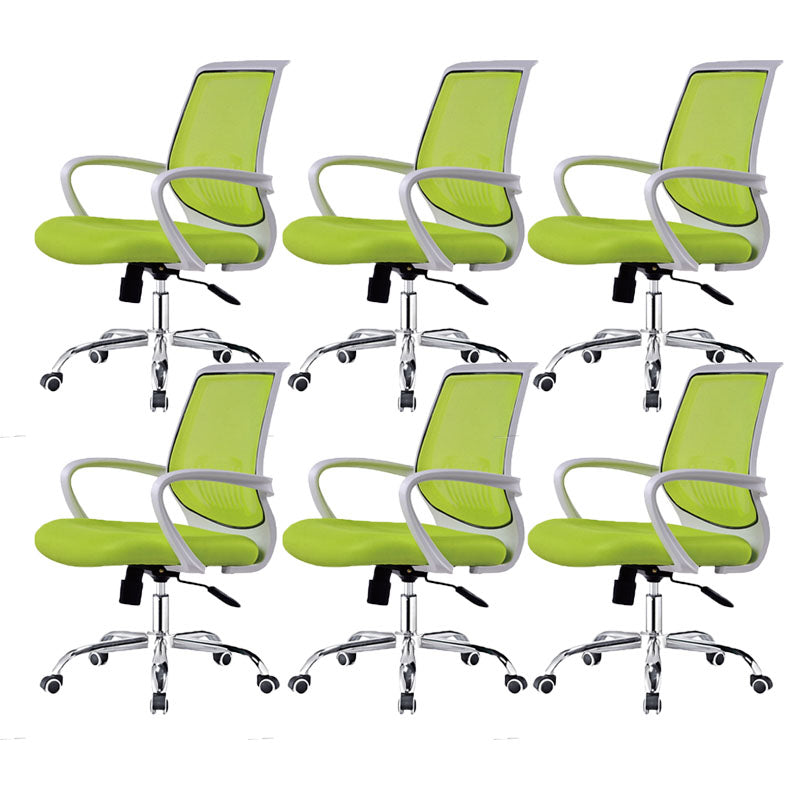 Steel Base Mesh Office Chair Mid Back Desk Chair with Wheels Green White 6 Piece Set Clearhalo 'furn' 'furn_office_chair' 'Furniture' 'Office Chairs' 'Office Furniture' 'office_chair' 5692997
