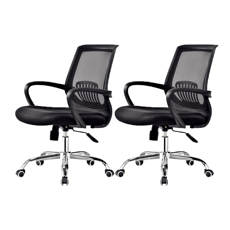Steel Base Mesh Office Chair Mid Back Desk Chair with Wheels Black 2 Piece Set Clearhalo 'furn' 'furn_office_chair' 'Furniture' 'Office Chairs' 'Office Furniture' 'office_chair' 5693002