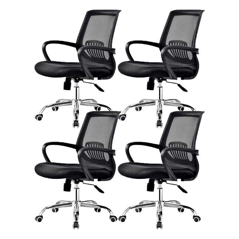 Steel Base Mesh Office Chair Mid Back Desk Chair with Wheels Black 4 Piece Set Clearhalo 'furn' 'furn_office_chair' 'Furniture' 'Office Chairs' 'Office Furniture' 'office_chair' 5693003