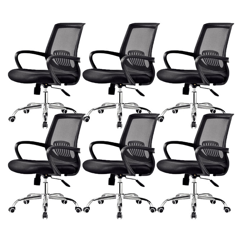 Steel Base Mesh Office Chair Mid Back Desk Chair with Wheels Black 6 Piece Set Clearhalo 'furn' 'furn_office_chair' 'Furniture' 'Office Chairs' 'Office Furniture' 'office_chair' 5693004