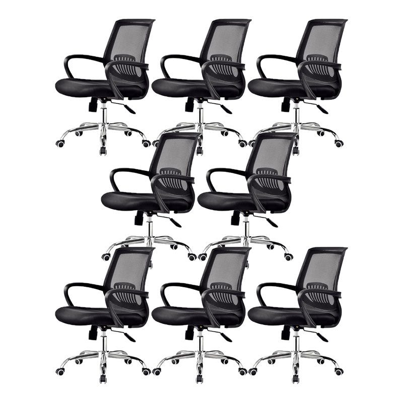 Steel Base Mesh Office Chair Mid Back Desk Chair with Wheels Black 8 Piece Set Clearhalo 'furn' 'furn_office_chair' 'Furniture' 'Office Chairs' 'Office Furniture' 'office_chair' 5693005