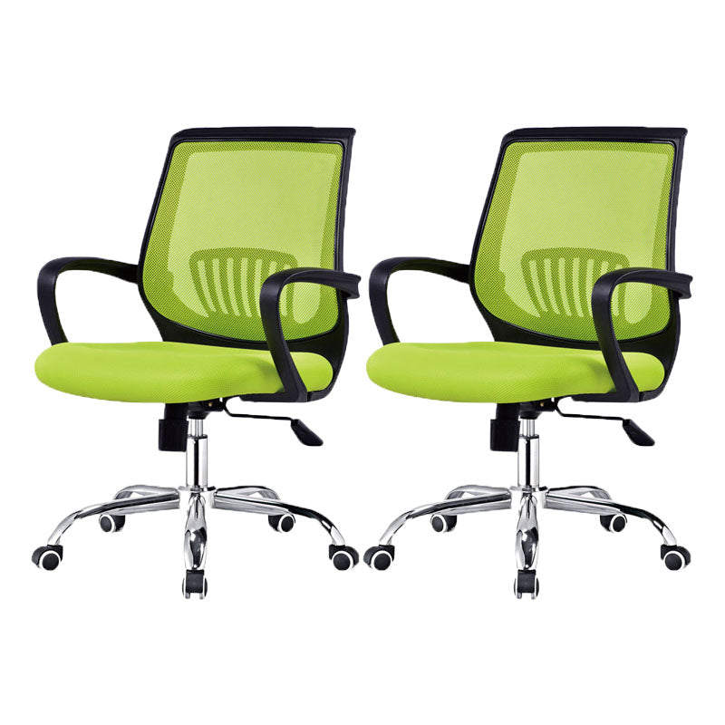Steel Base Mesh Office Chair Mid Back Desk Chair with Wheels Green 2 Piece Set Sponge Clearhalo 'furn' 'furn_office_chair' 'Furniture' 'Office Chairs' 'Office Furniture' 'office_chair' 5693007