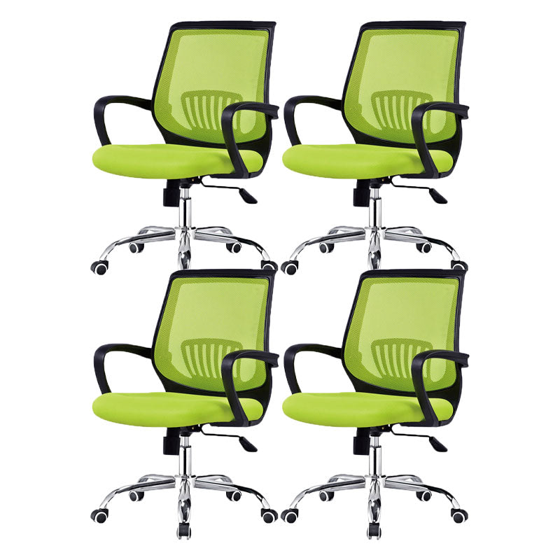 Steel Base Mesh Office Chair Mid Back Desk Chair with Wheels Green 4 Piece Set Sponge Clearhalo 'furn' 'furn_office_chair' 'Furniture' 'Office Chairs' 'Office Furniture' 'office_chair' 5693008