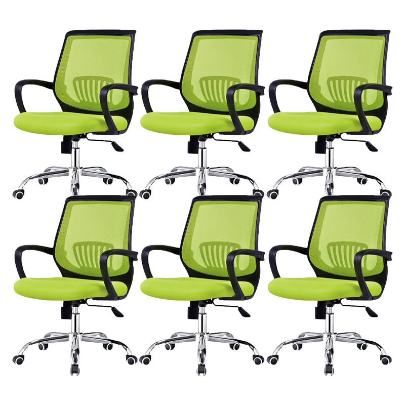 Steel Base Mesh Office Chair Mid Back Desk Chair with Wheels Green 6 Piece Set Sponge Clearhalo 'furn' 'furn_office_chair' 'Furniture' 'Office Chairs' 'Office Furniture' 'office_chair' 5693009