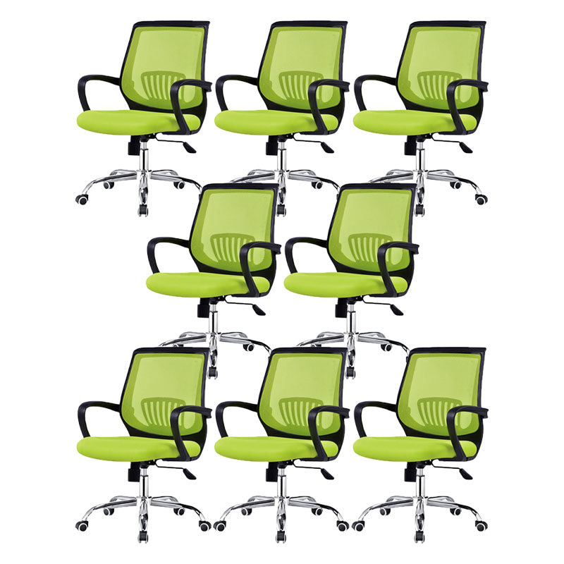 Steel Base Mesh Office Chair Mid Back Desk Chair with Wheels Green 8 Piece Set Sponge Clearhalo 'furn' 'furn_office_chair' 'Furniture' 'Office Chairs' 'Office Furniture' 'office_chair' 5693010