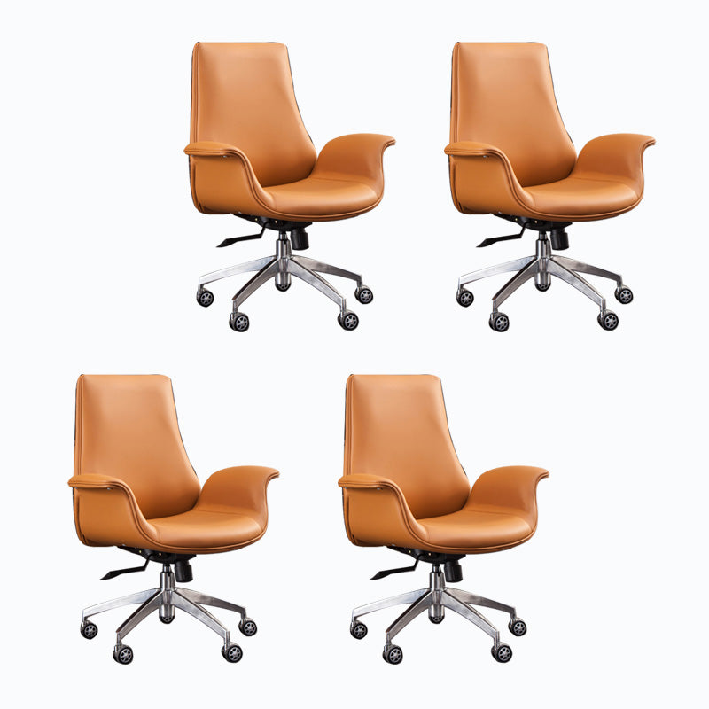 メタルベースレザーオフィスチェアミッド /ハイバックデスクチェア付きホイール付き