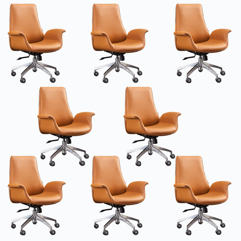 メタルベースレザーオフィスチェアミッド /ハイバックデスクチェア付きホイール付き