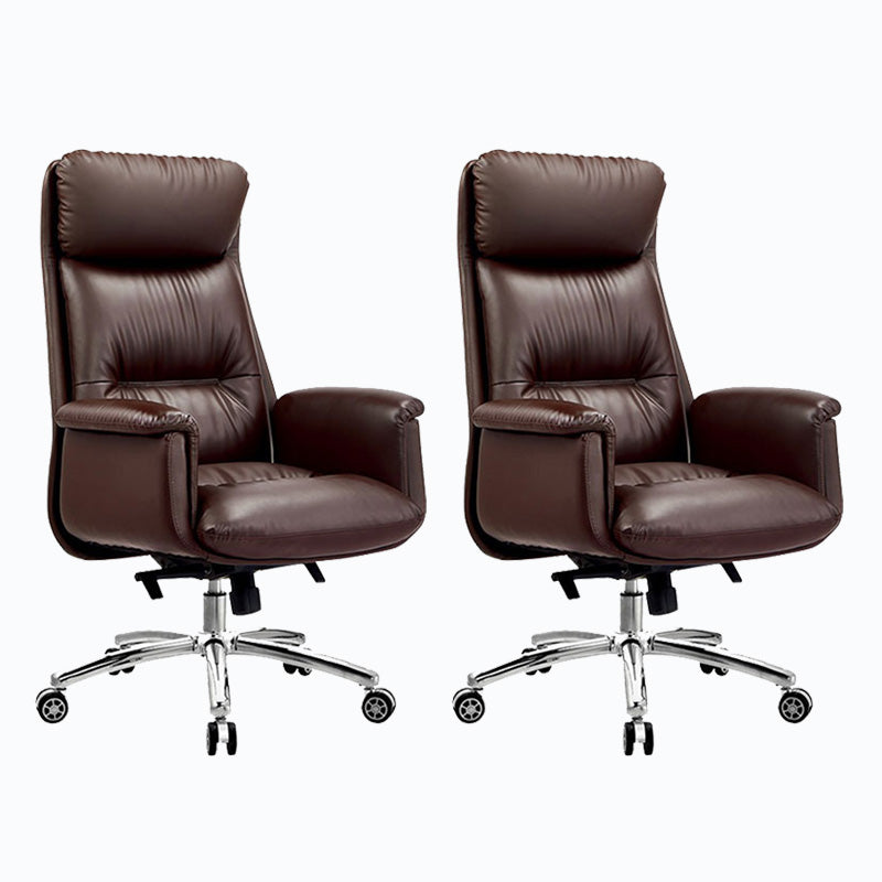 Chaise de bureau en cuir de base en acier haute chaise de bureau rembourrée avec roues