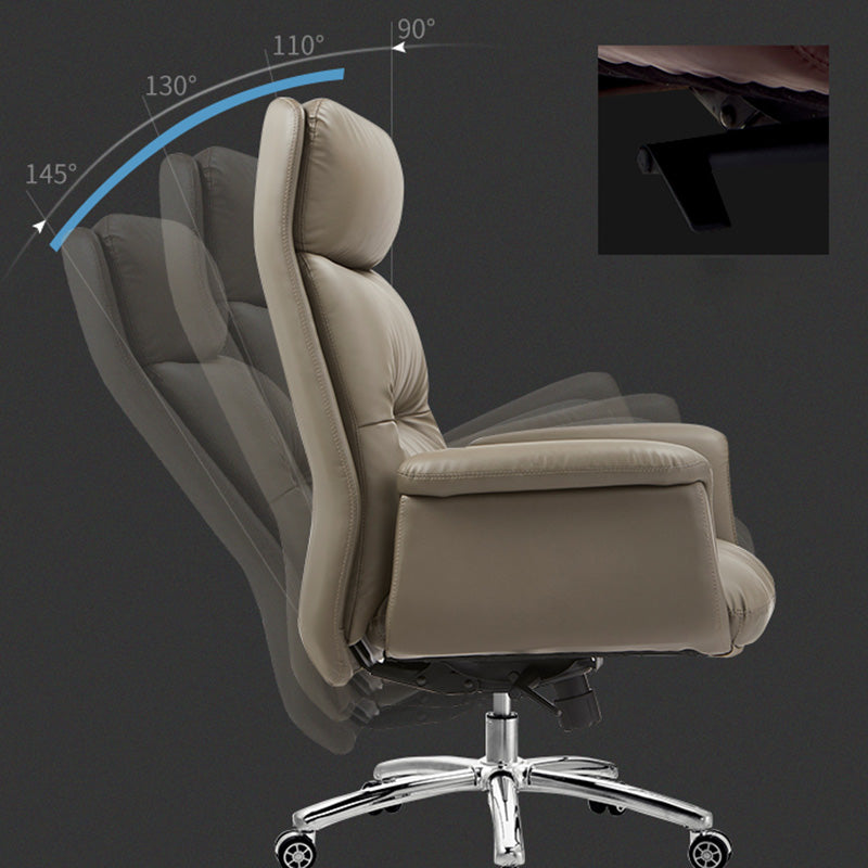 Chaise de bureau en cuir de base en acier haute chaise de bureau rembourrée avec roues