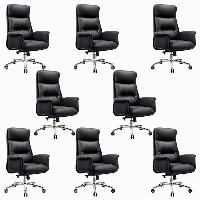 Chaise de bureau en cuir de base en acier haute chaise de bureau rembourrée avec roues