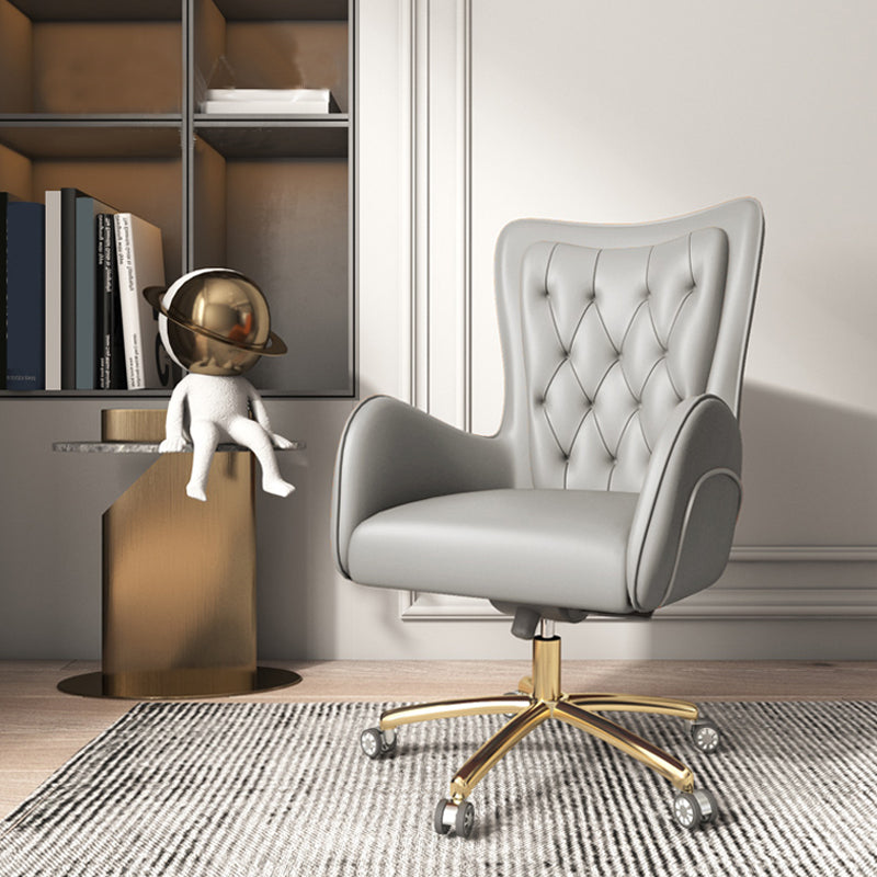Chaise de bureau en cuir à bras fixe, chaise de travail rembourrée à dossier haut avec base en acier
