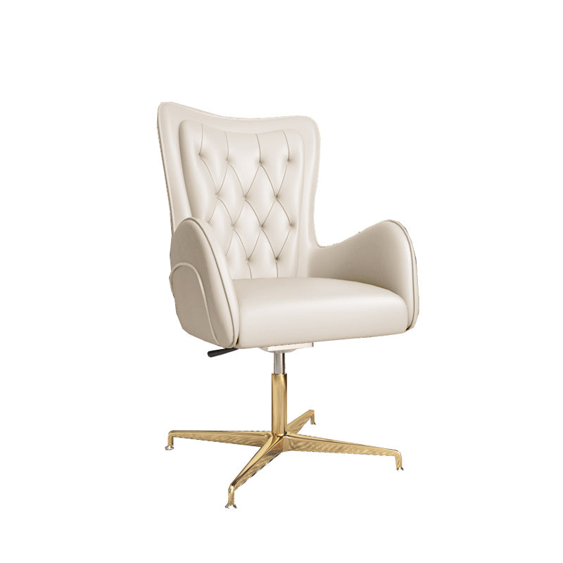 Chaise de bureau en cuir à bras fixe, chaise de travail rembourrée à dossier haut avec base en acier