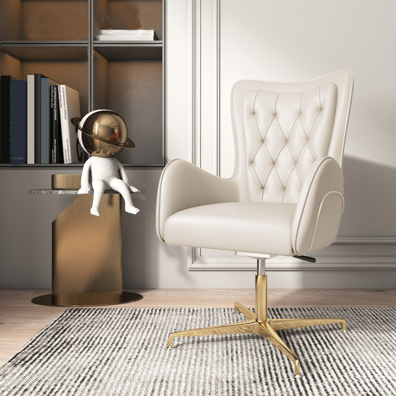 Chaise de bureau en cuir à bras fixe, chaise de travail rembourrée à dossier haut avec base en acier