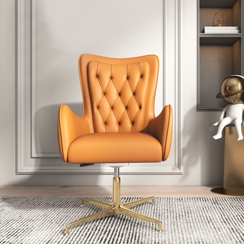 Chaise de bureau en cuir à bras fixe, chaise de travail rembourrée à dossier haut avec base en acier