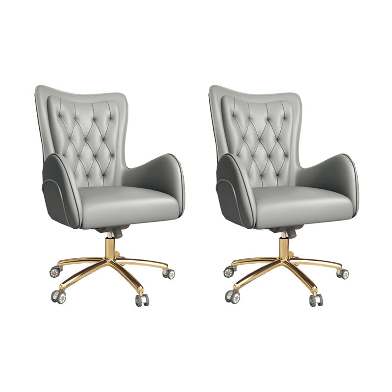 Chaise de bureau en cuir à bras fixe, chaise de travail rembourrée à dossier haut avec base en acier