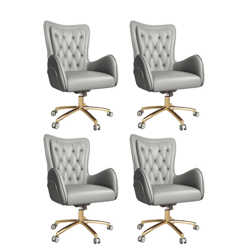 Chaise de bureau en cuir à bras fixe, chaise de travail rembourrée à dossier haut avec base en acier