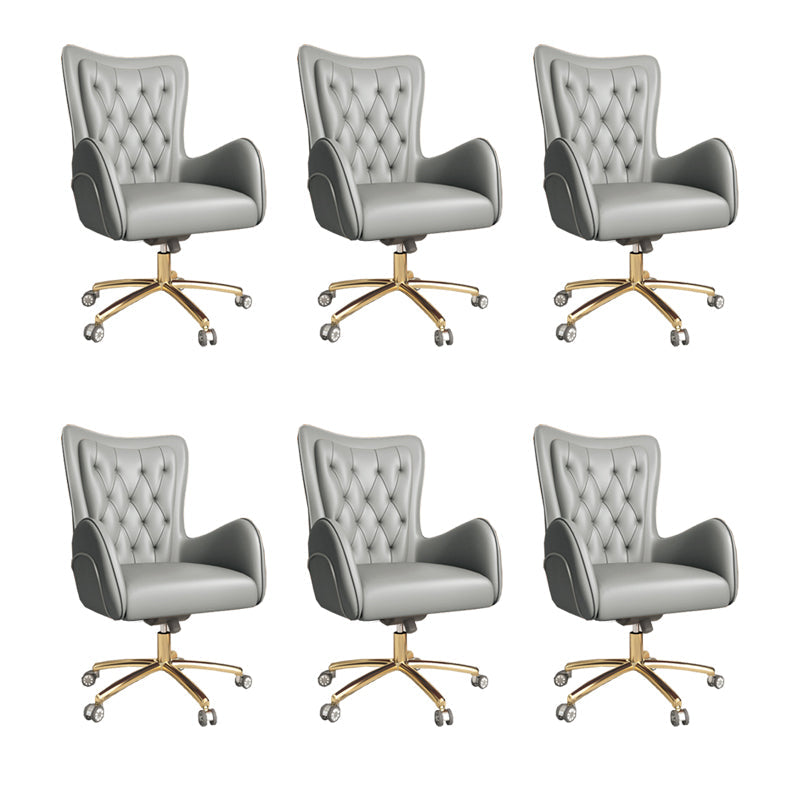 Chaise de bureau en cuir à bras fixe, chaise de travail rembourrée à dossier haut avec base en acier