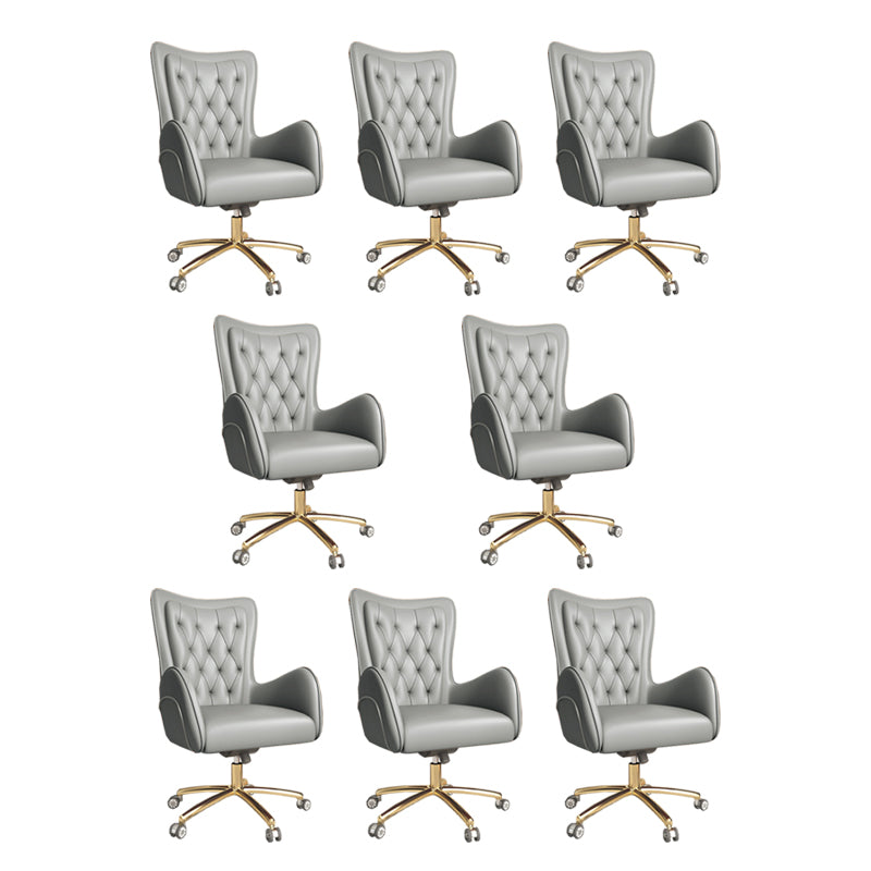 Chaise de bureau en cuir à bras fixe, chaise de travail rembourrée à dossier haut avec base en acier