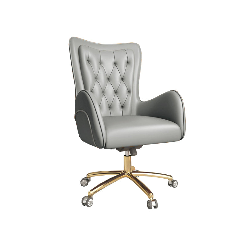 Chaise de bureau en cuir à bras fixe, chaise de travail rembourrée à dossier haut avec base en acier