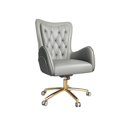 Chaise de bureau en cuir à bras fixe, chaise de travail rembourrée à dossier haut avec base en acier