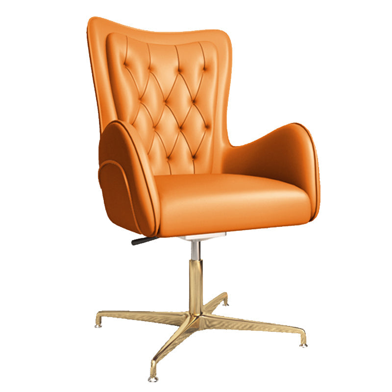 Chaise de bureau en cuir à bras fixe, chaise de travail rembourrée à dossier haut avec base en acier