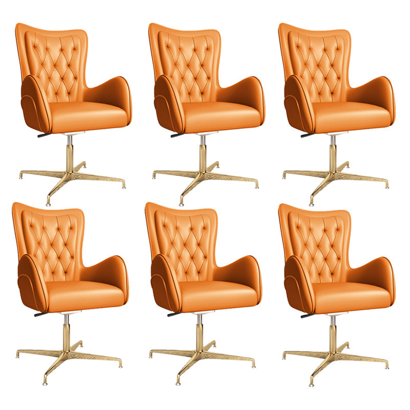Chaise de bureau en cuir à bras fixe, chaise de travail rembourrée à dossier haut avec base en acier