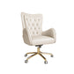 Chaise de bureau en cuir à bras fixe, chaise de travail rembourrée à dossier haut avec base en acier