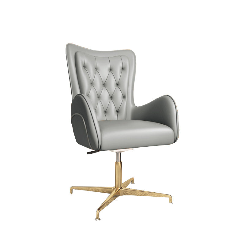 Chaise de bureau en cuir à bras fixe, chaise de travail rembourrée à dossier haut avec base en acier