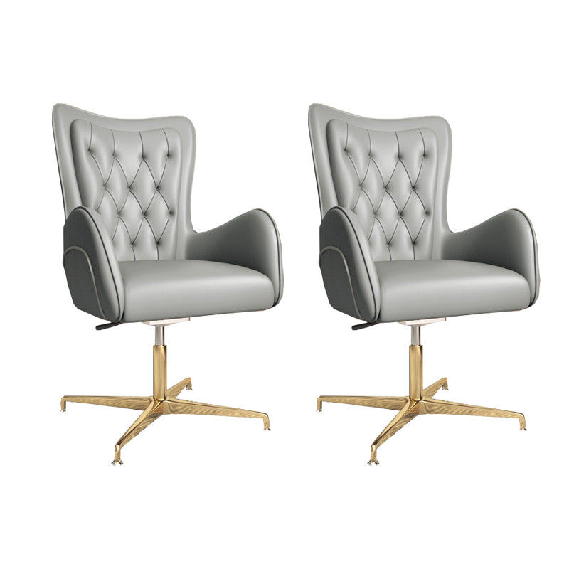 Chaise de bureau en cuir à bras fixe, chaise de travail rembourrée à dossier haut avec base en acier