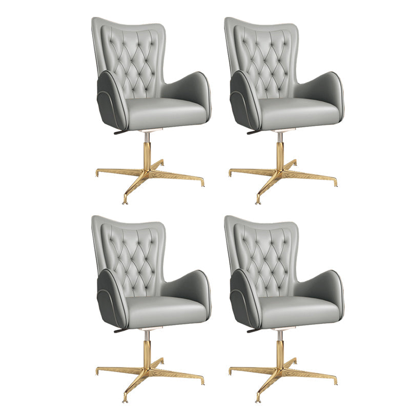 Chaise de bureau en cuir à bras fixe, chaise de travail rembourrée à dossier haut avec base en acier