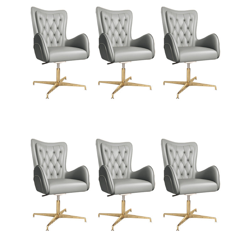 Chaise de bureau en cuir à bras fixe, chaise de travail rembourrée à dossier haut avec base en acier
