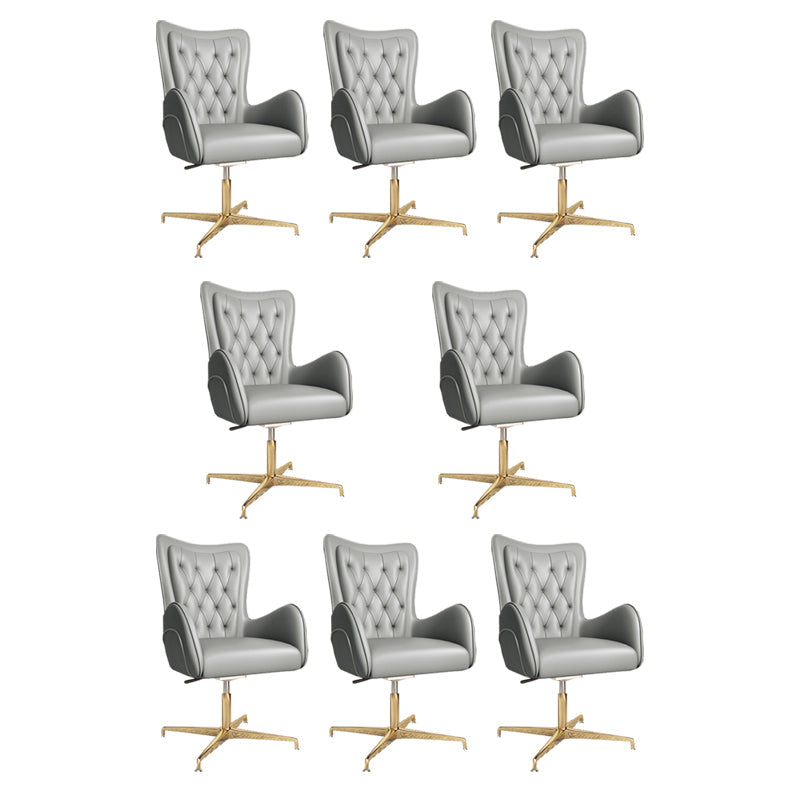Chaise de bureau en cuir à bras fixe, chaise de travail rembourrée à dossier haut avec base en acier