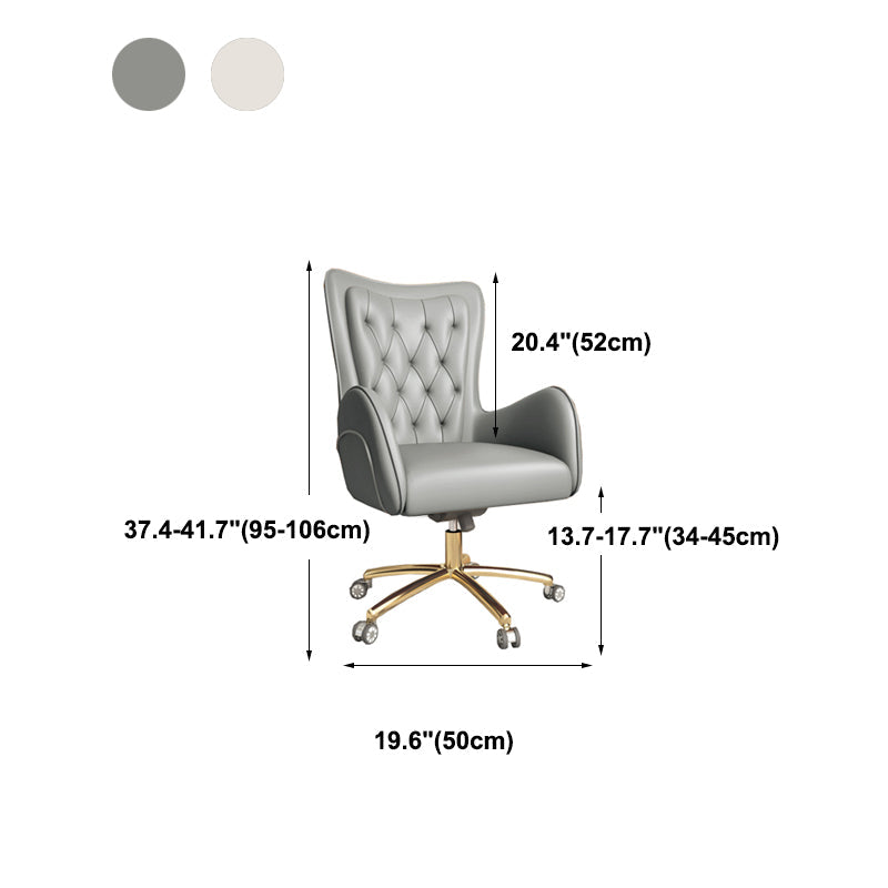 Chaise de bureau en cuir à bras fixe, chaise de travail rembourrée à dossier haut avec base en acier
