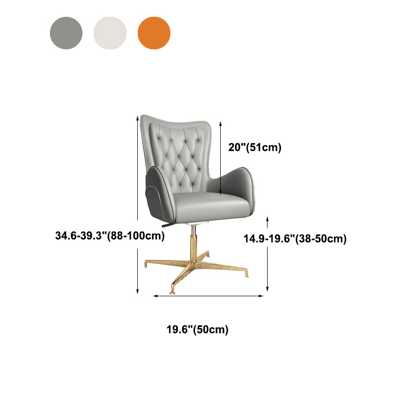 Chaise de bureau en cuir à bras fixe, chaise de travail rembourrée à dossier haut avec base en acier