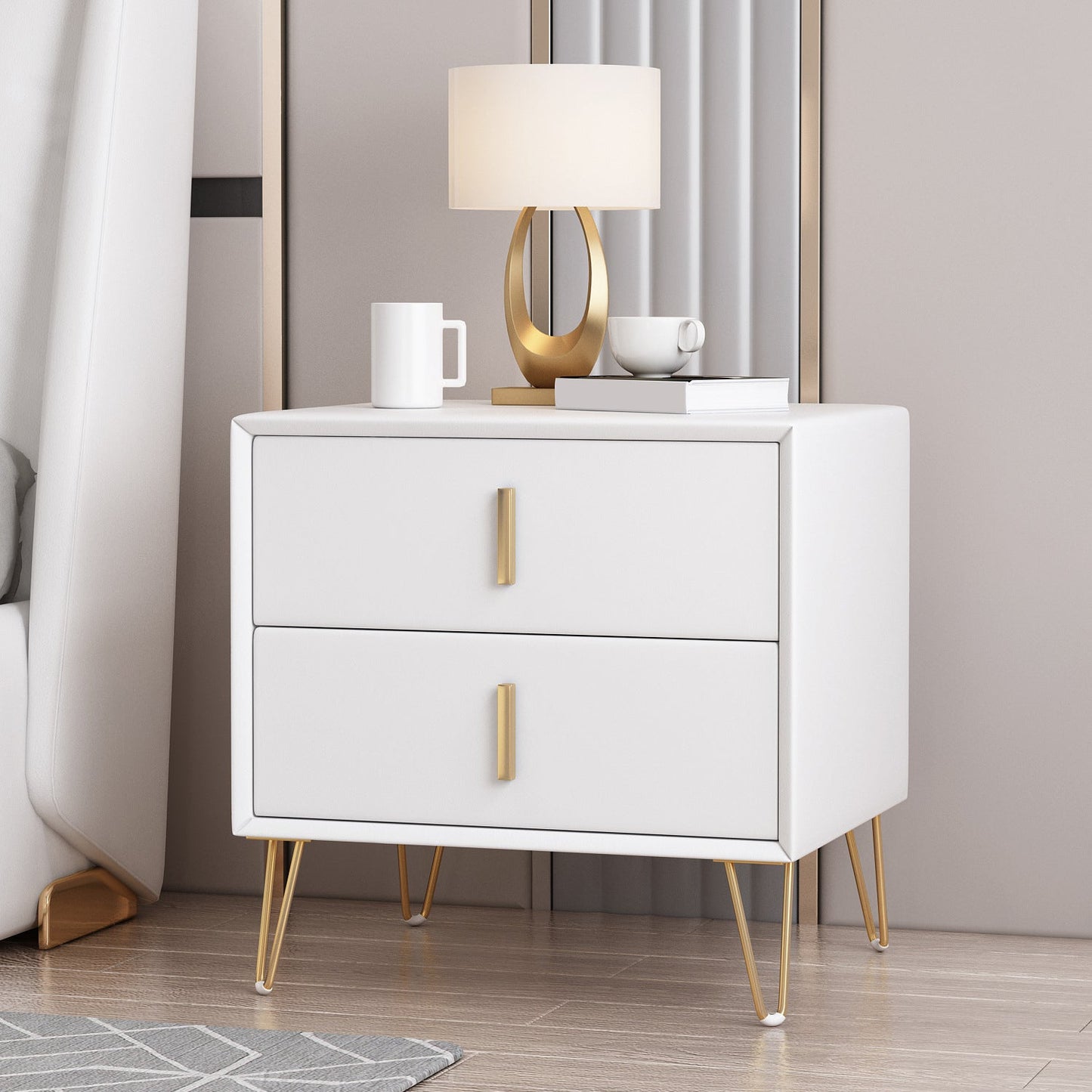 Glam 20 Zoll H NACHT TABELLE 2-DRAWER MAID HOLD FAUX LEDERN NACHTICHEN mit Beinen