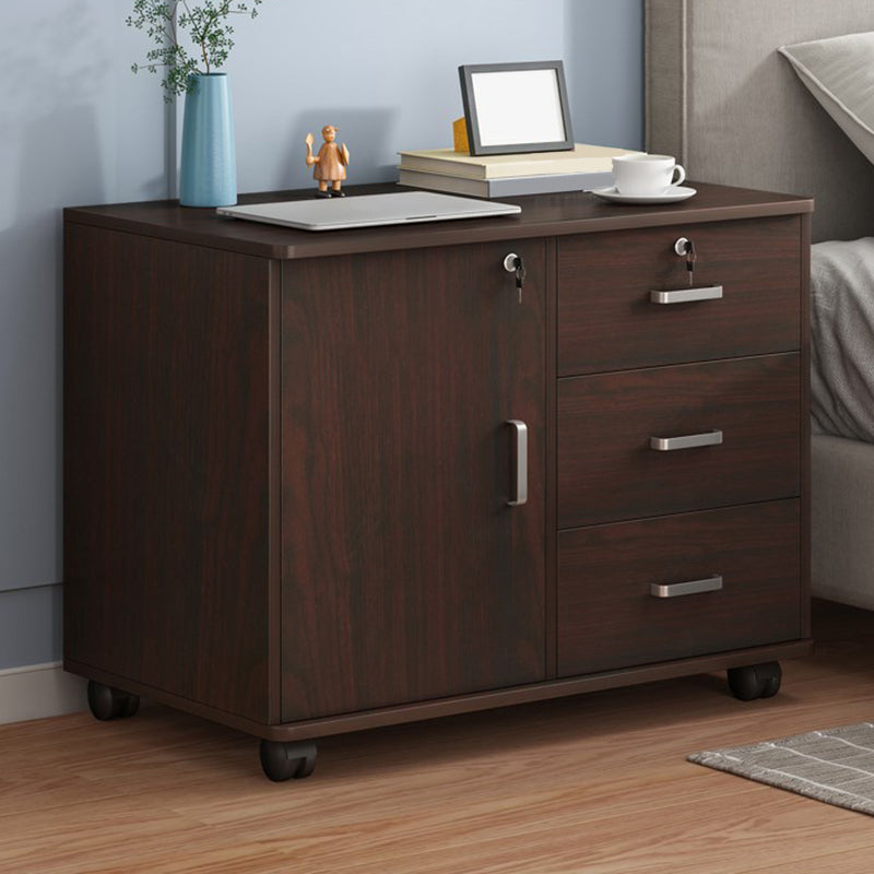 Modern Imitation Wood Bed Cabinet Drawer Lock Included Nightstand with Wheel 24"L x 14"W x 23"H Brown 3 Clearhalo 'Bedroom Furniture' 'furn' 'furn_night_stand' 'Furniture' 'night_stand' 'Nightstands' 5693205