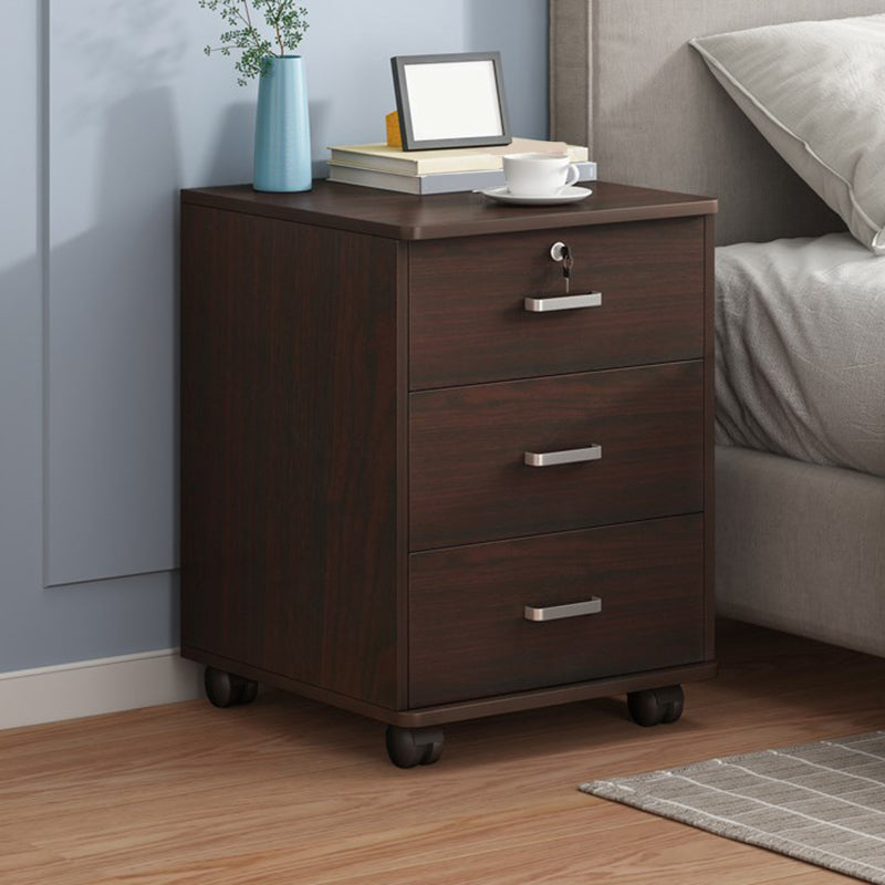 Modern Imitation Wood Bed Cabinet Drawer Lock Included Nightstand with Wheel 16"L x 14"W x 23"H Brown 3 Clearhalo 'Bedroom Furniture' 'furn' 'furn_night_stand' 'Furniture' 'night_stand' 'Nightstands' 5693208