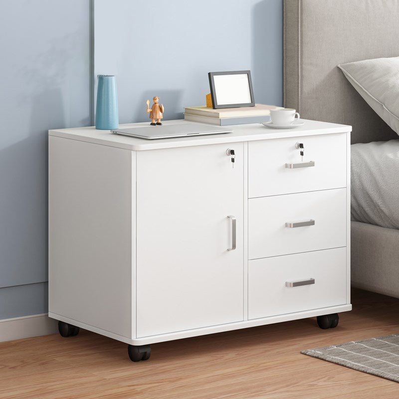 Modern Imitation Wood Bed Cabinet Drawer Lock Included Nightstand with Wheel 24"L x 14"W x 23"H White 3 Clearhalo 'Bedroom Furniture' 'furn' 'furn_night_stand' 'Furniture' 'night_stand' 'Nightstands' 5693211