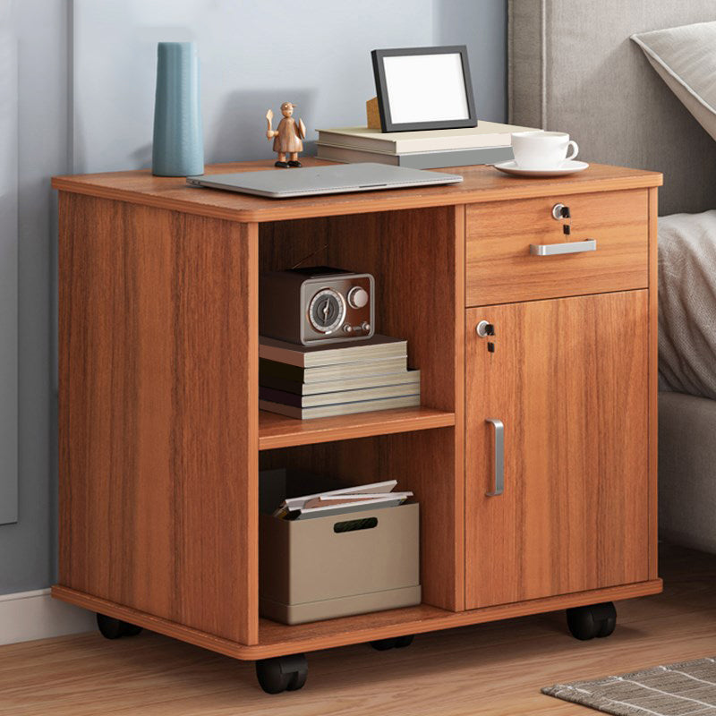 Modern Imitation Wood Bed Cabinet Drawer Lock Included Nightstand with Wheel 24"L x 16"W x 22"H Brown 1 Clearhalo 'Bedroom Furniture' 'furn' 'furn_night_stand' 'Furniture' 'night_stand' 'Nightstands' 5693223